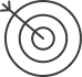 Cible avec cercles concentriques et fleche pointant vers le centre. Symbole d'objectif, de precision et de reussite.