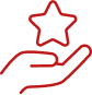 Main ouverte présentant une étoile rouge. Symbole de qualité, récompense, service ou favori.