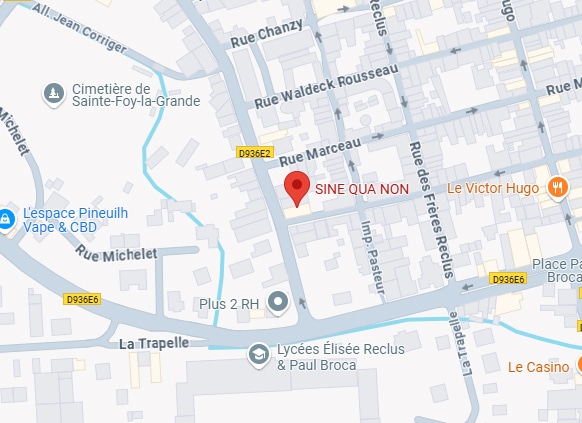 Carte de localisation pour SINE QUA NON sur Rue Marceau à Sainte-Foy-la-Grande, visible près des Lycées Élisé Reclus.